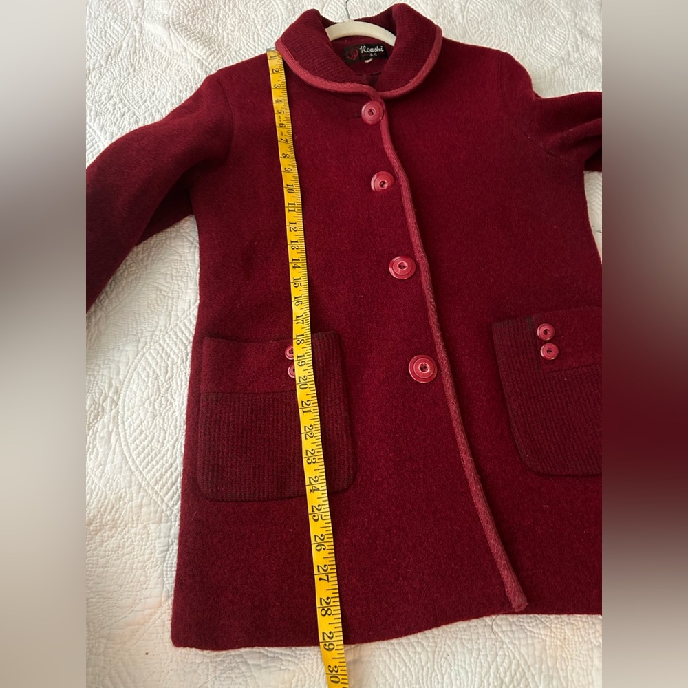 Vintage wool coat cranberry red size 2/4. Shawl neck, retro buttons,big pockets - Picture 12 of 16